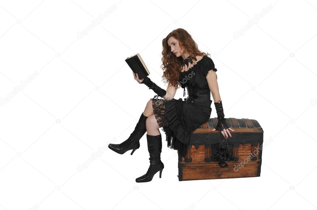 Woman pirate reading a book