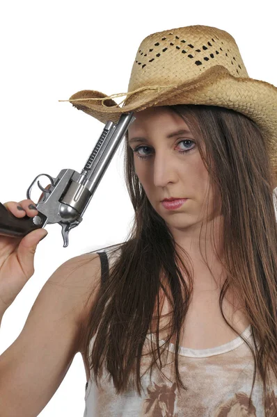 与 relvolver 的女牛仔 — 图库照片