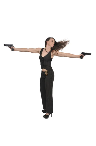Жінка детектива зі зброєю — стокове фото