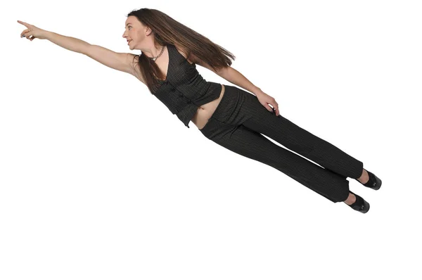 Mujer volando por el cielo — Foto de Stock