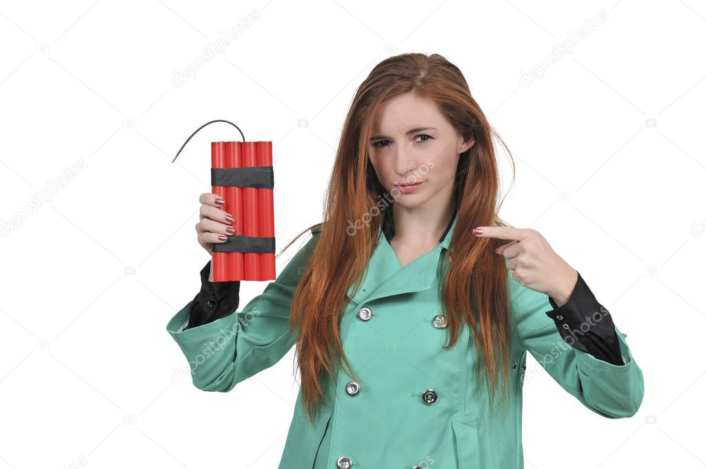 Hot woman holding dynamite