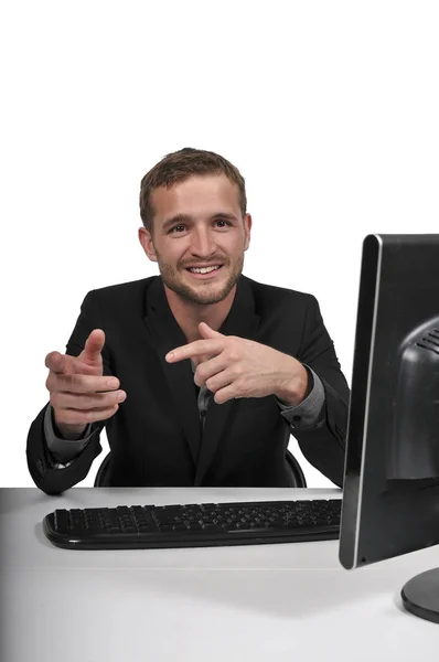 Salesman at a computer — Stock Photo, Image