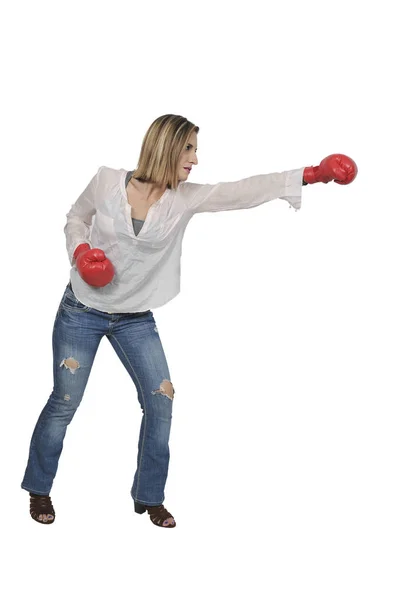 Mujer hermosa boxeador — Foto de Stock