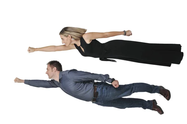 Pád nebo létající muž a žena — Stock fotografie
