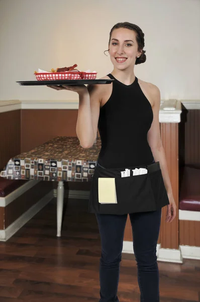 Woman server or waitress — Stock Photo, Image