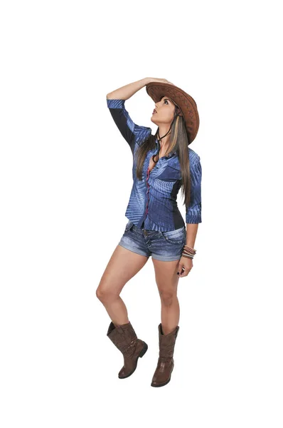 Cowgirl with relvolver — Stock Photo, Image