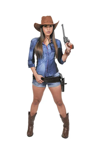 Cowgirl relvolver ile — Stok fotoğraf