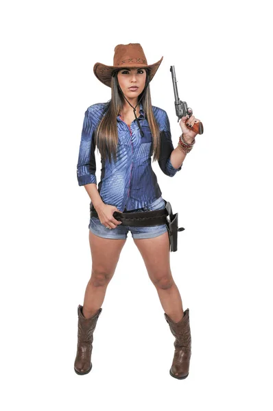 Cowgirl con relvolver — Foto Stock