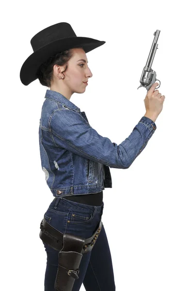 Cowgirl z relvolver — Zdjęcie stockowe