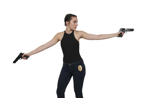 Detective mujer con arma — Foto de Stock