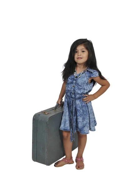 Little Girl Vacation with a suitcase — Stock Photo, Image