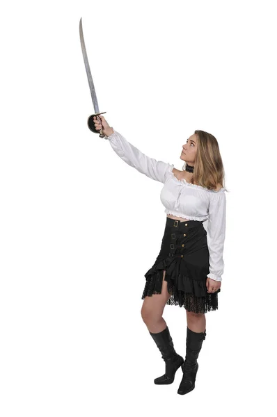 Belle femme pirate avec une épée — Photo