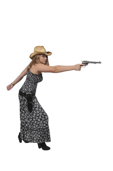 Cowgirl con relvolver — Foto Stock