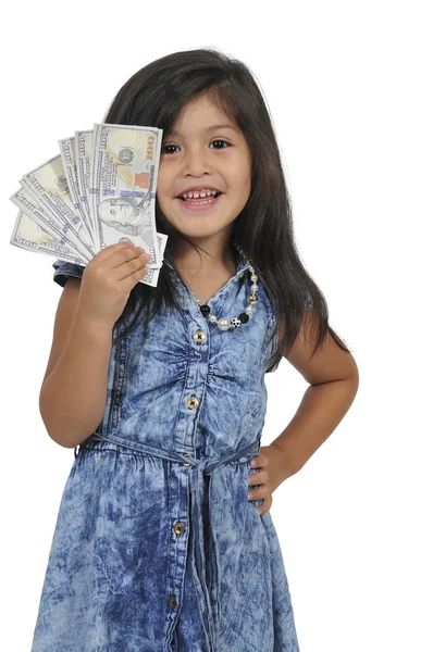 Menina com dinheiro em dinheiro — Fotografia de Stock