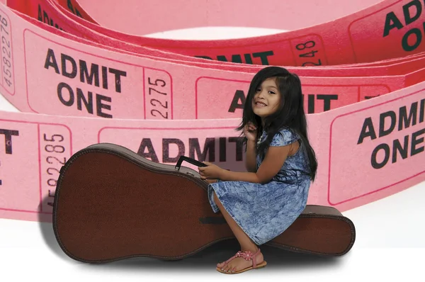 Girl with Guitar Case — Stock Photo, Image