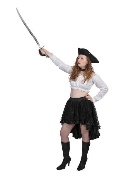 Piękna kobieta pirat z mieczem — Zdjęcie stockowe