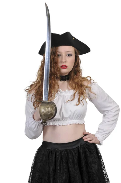 Mooie vrouw met een zwaard Pirate — Stockfoto