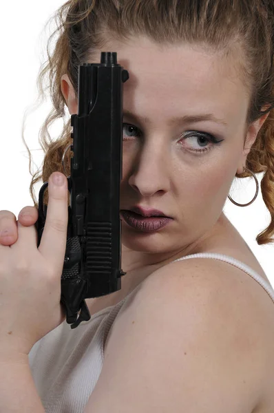 Donna con pistola — Foto Stock