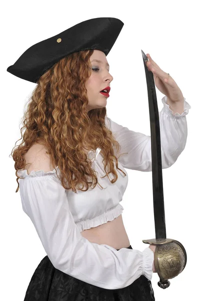 Красива жінка пірат з мечем — стокове фото