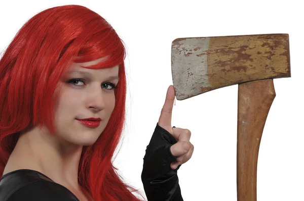 Woman with an axe — Stock Photo, Image