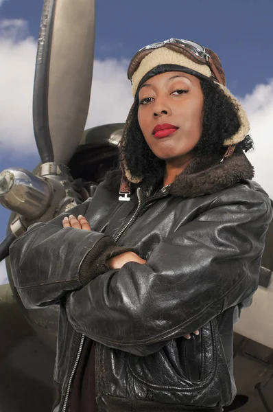 Vrouw Vintage Aviator — Stockfoto