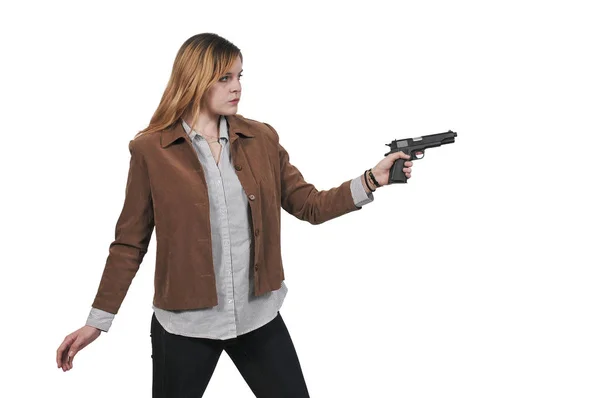 Donna con pistola — Foto Stock