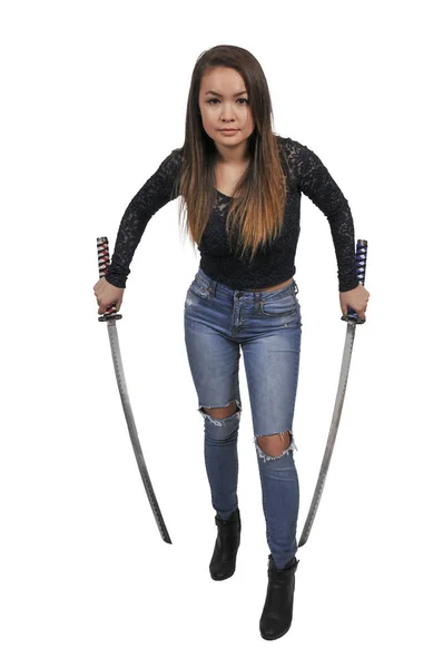 Kvinna Samurai fäktare — Stockfoto