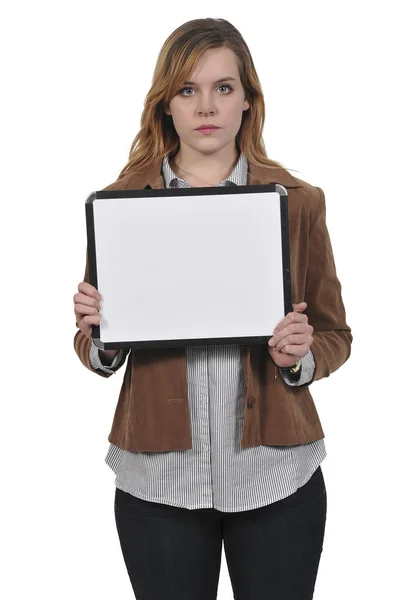 Woman Holding a Blank Sign — Stock Photo, Image