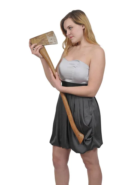 Woman with an axe — Stock Photo, Image