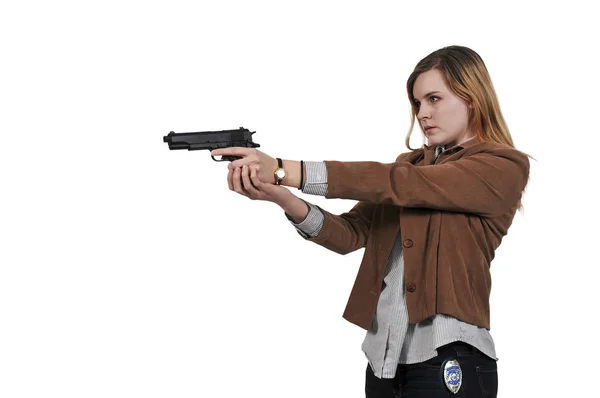 Detective mujer con arma —  Fotos de Stock