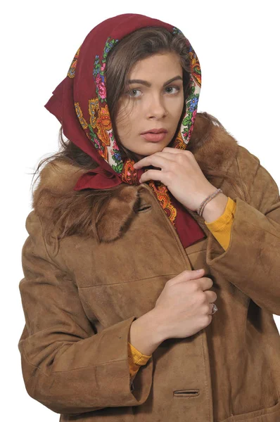 Ruská Žena Sobě Tradiční Šátek — Stock fotografie