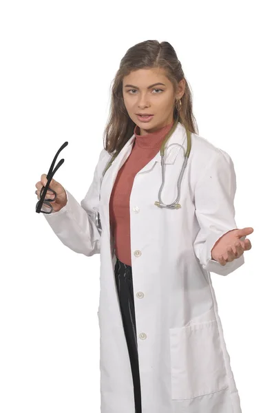 Vacker Ung Kvinnlig Läkare Sina Rundor — Stockfoto