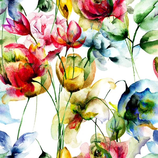 Şekillendirilmiş çiçeklerle kusursuz desen — Stok fotoğraf