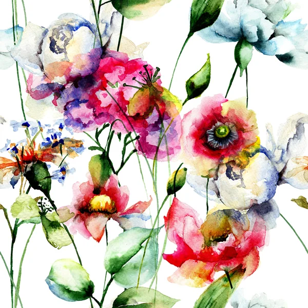 Dekoratif yaz çiçek ile Seamless Modeli — Stok fotoğraf
