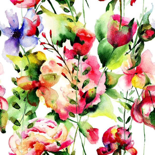 美しい野生の花のシームレスな壁紙 — ストック写真