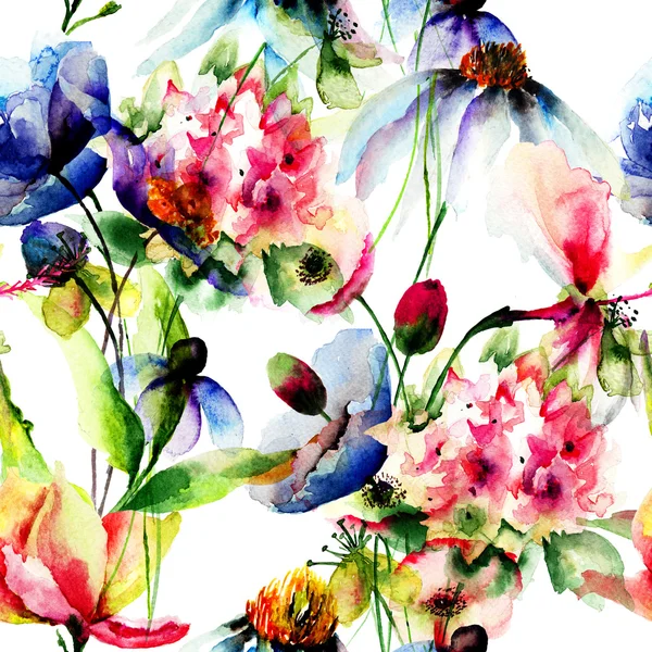 Seamless mönster med vilda blommor — Stockfoto