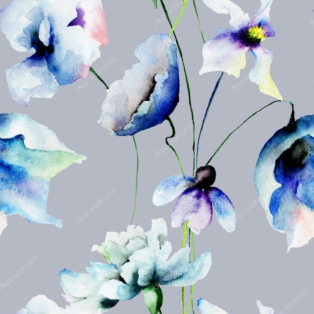 无缝着蓝色花朵的壁纸 图库照片 C Jershova