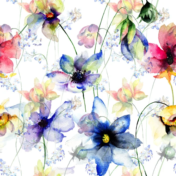 Χωρίς ραφή πρότυπο με διακοσμητικά καλοκαίρι λουλούδια — Φωτογραφία Αρχείου