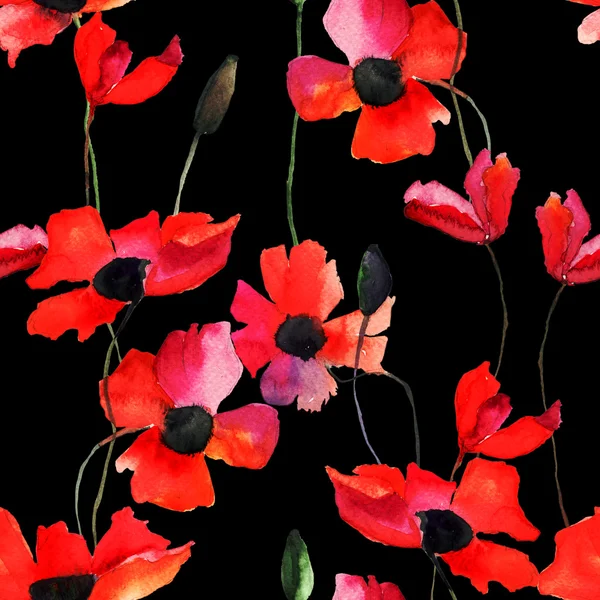 Sömlös bakgrund med vallmo blommor — Stockfoto