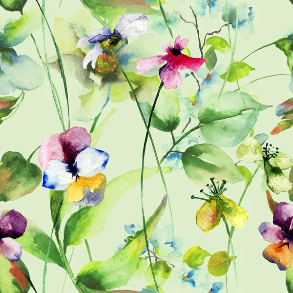 野生の花とのシームレスなパターン — ストック写真