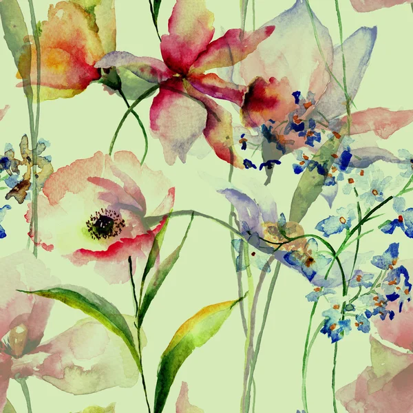 Patrón sin costuras con flores decorativas de primavera — Foto de Stock