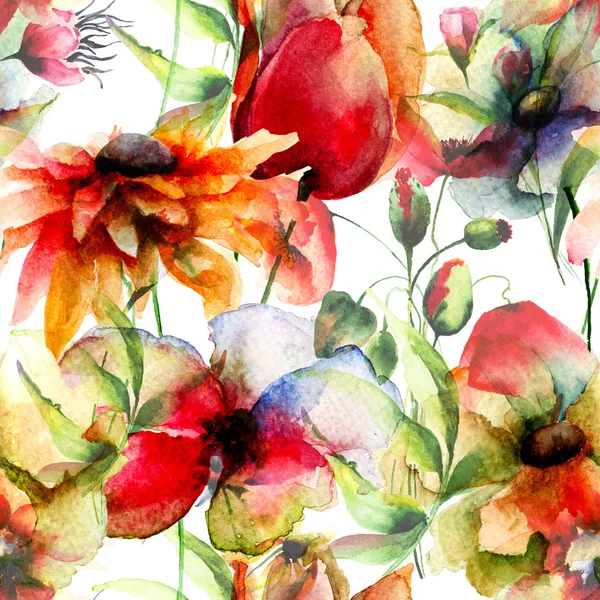 Seamless pattern with Original flowers — Stock Photo, Image