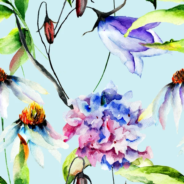 Carta da parati senza soluzione di continuità con fiori blu — Foto Stock