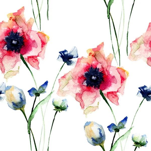 Motif sans couture avec des fleurs d'été décoratives — Photo
