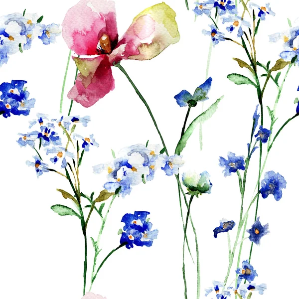 Naadloze patroon met wilde bloemen — Stockfoto