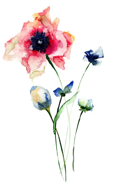 Stylized flowers watercolor illustration — Stock Photo, Image