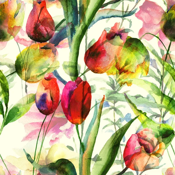 Безшовні шпалери з квітами тюльпанів — стокове фото