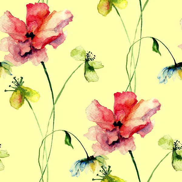 Seamless wallpaper with wild flowers — Stock Photo, Image