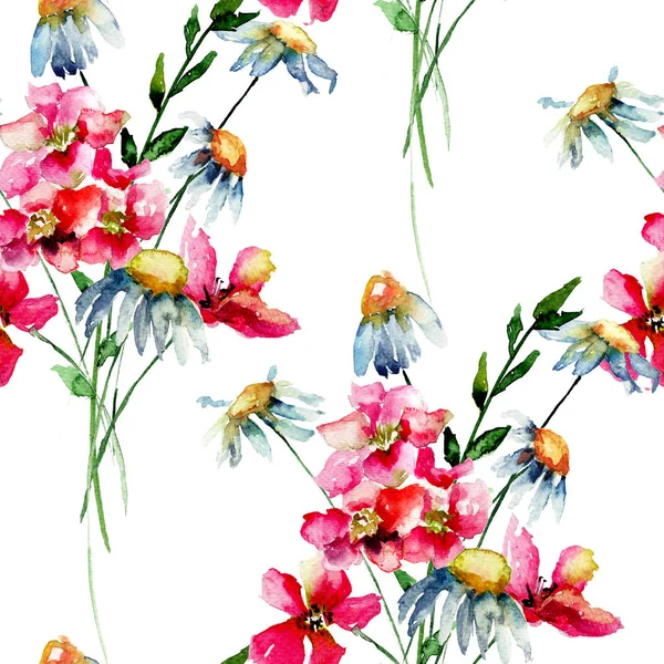 Stylized kır çiçekleri ile sorunsuz duvar kağıdı — Stok fotoğraf