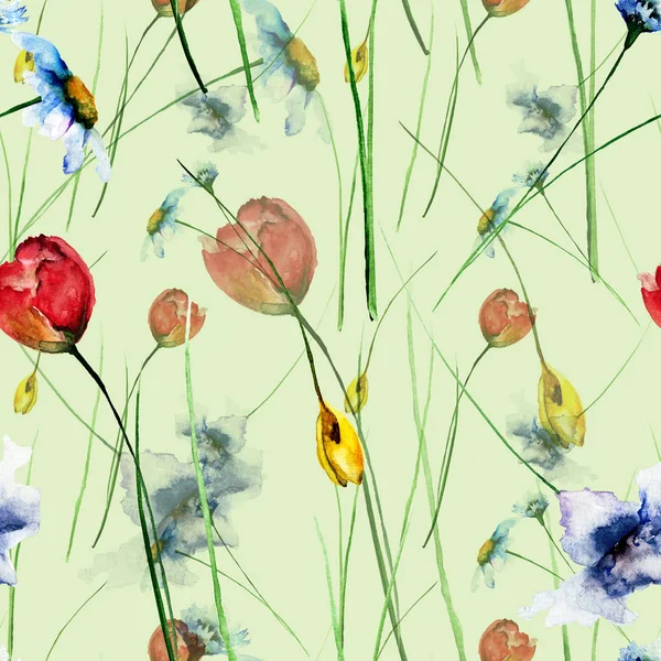 Seamless pattern with Decorative summer flowers — Stock Photo, Image